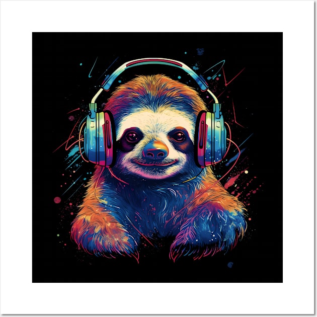 Cosmic Chill: Sloth Soars with Celestial Soundwaves Wall Art by RetroPrism